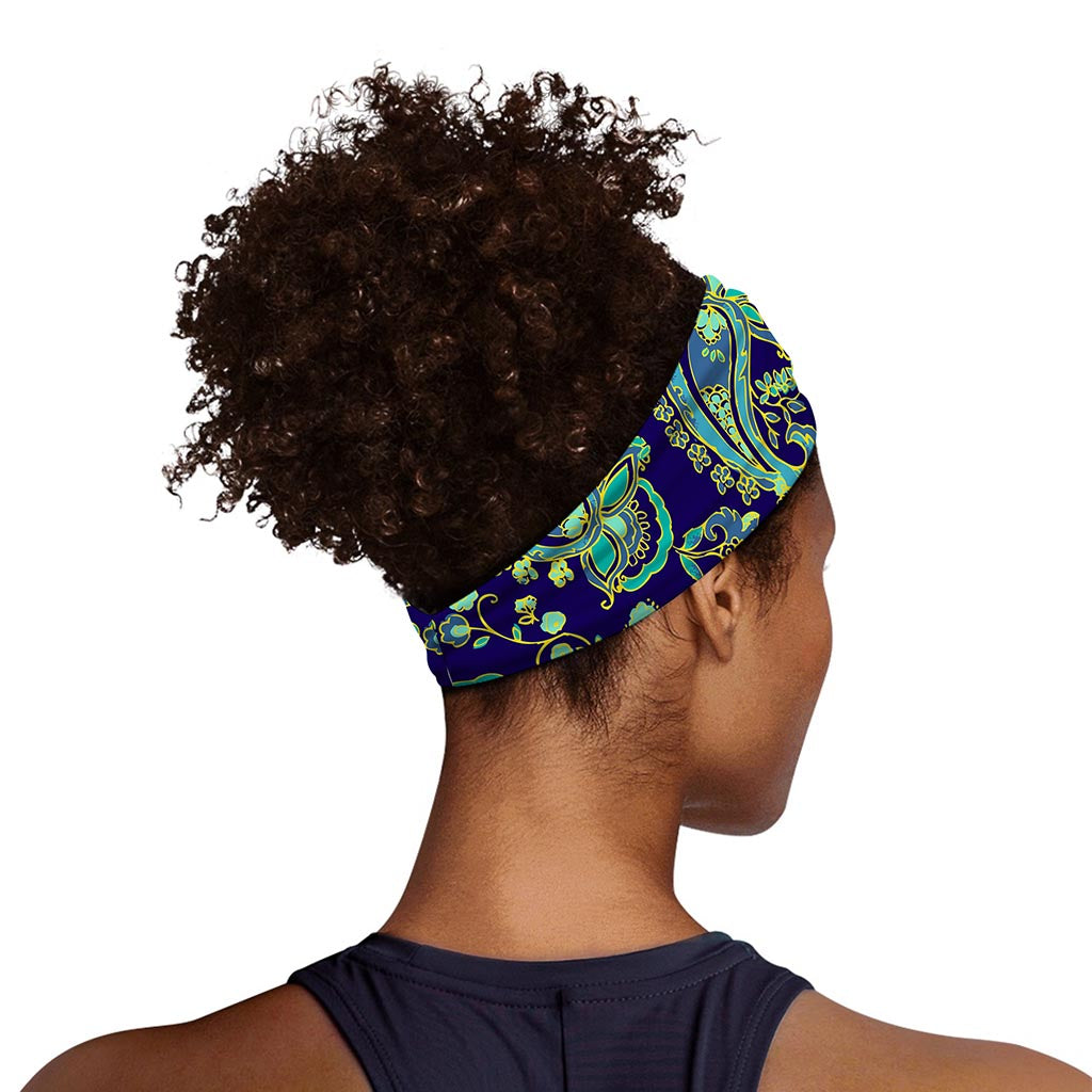 Blue Bohemian Paisley Pattern Print Sports Headband
