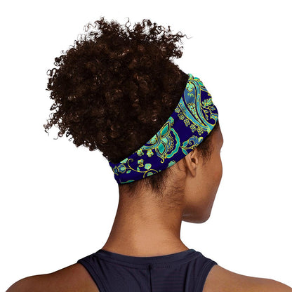 Blue Bohemian Paisley Pattern Print Sports Headband