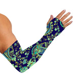 Blue Bohemian Paisley Pattern Print Sun Protection Arm Sleeves