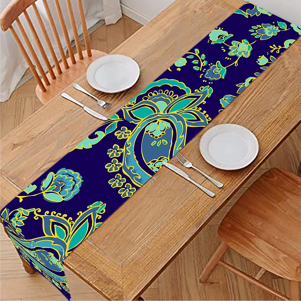 Blue Bohemian Paisley Pattern Print Table Runner