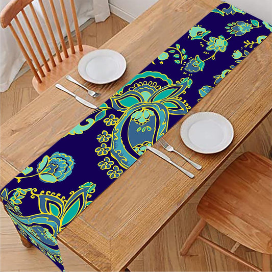 Blue Bohemian Paisley Pattern Print Table Runner