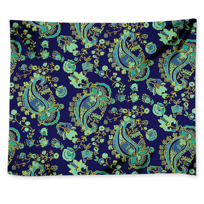 Blue Bohemian Paisley Pattern Print Tapestry