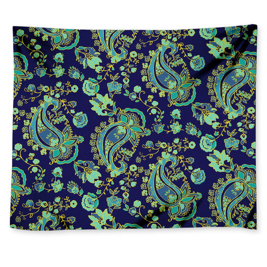 Blue Bohemian Paisley Pattern Print Tapestry