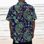 Blue Bohemian Paisley Pattern Print Textured Short Sleeve Shirt