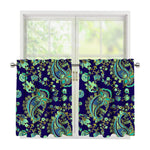 Blue Bohemian Paisley Pattern Print Tier Curtains