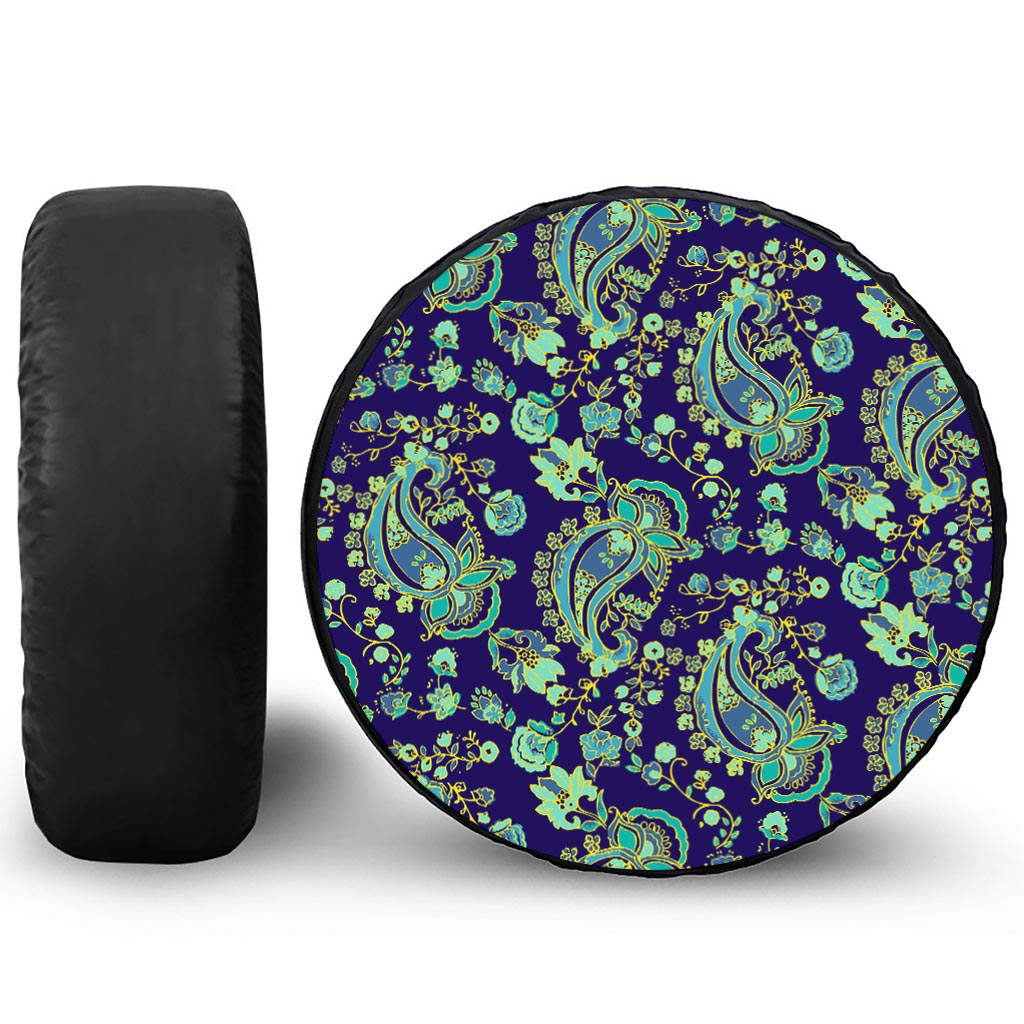 Blue Bohemian Paisley Pattern Print Tire Cover