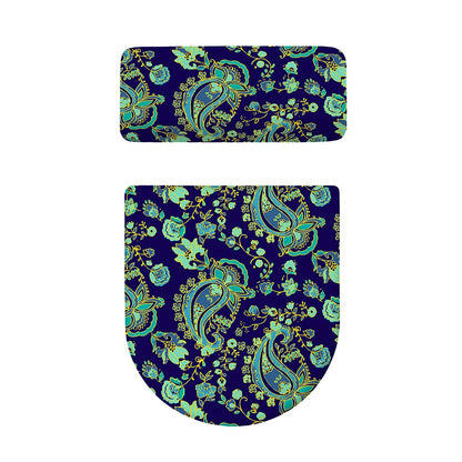 Blue Bohemian Paisley Pattern Print Toilet Lid And Tank Cover Set