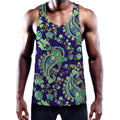 Blue Bohemian Paisley Pattern Print Men's Workout Tank Top