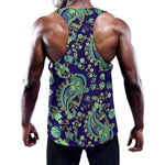 Blue Bohemian Paisley Pattern Print Training Tank Top