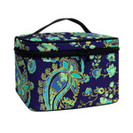 Blue Bohemian Paisley Pattern Print Travel Makeup Bag