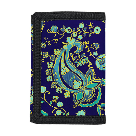 Blue Bohemian Paisley Pattern Print Trifold Wallet