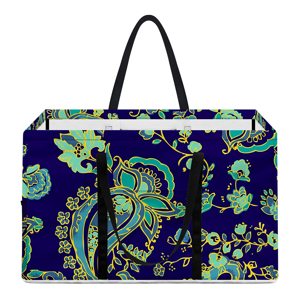 Blue Bohemian Paisley Pattern Print Utility Tote Bag