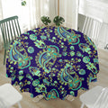 Blue Bohemian Paisley Pattern Print Waterproof Round Tablecloth