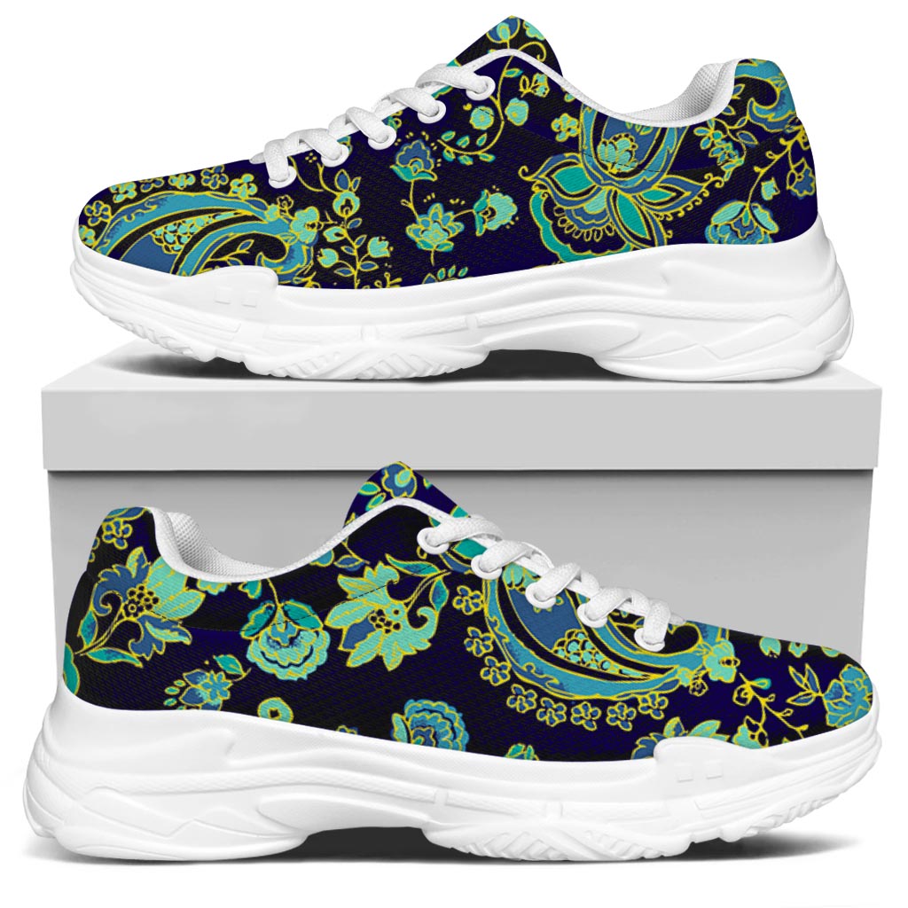 Blue Bohemian Paisley Pattern Print White Chunky Shoes