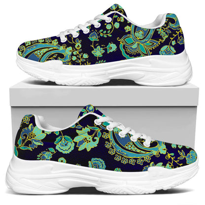 Blue Bohemian Paisley Pattern Print White Chunky Shoes