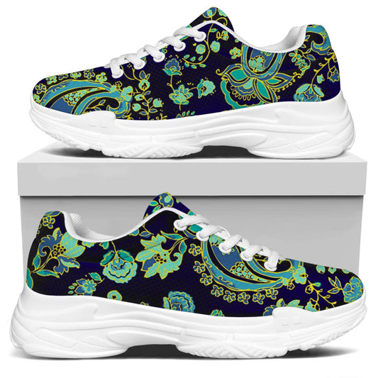 Blue Bohemian Paisley Pattern Print White Chunky Shoes