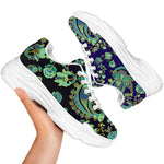 Blue Bohemian Paisley Pattern Print White Chunky Shoes