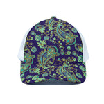 Blue Bohemian Paisley Pattern Print White Mesh Trucker Cap