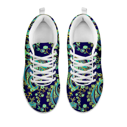 Blue Bohemian Paisley Pattern Print White Running Shoes