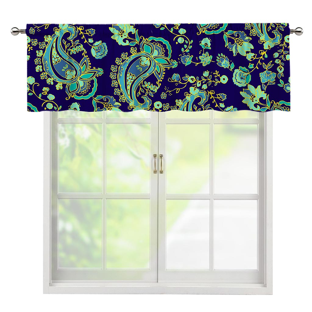 Blue Bohemian Paisley Pattern Print Window Valance