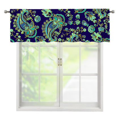 Blue Bohemian Paisley Pattern Print Window Valance