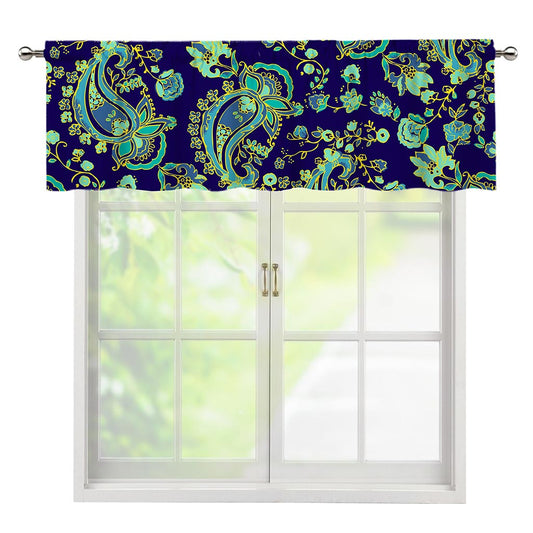 Blue Bohemian Paisley Pattern Print Window Valance