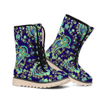 Blue Bohemian Paisley Pattern Print Winter Boots