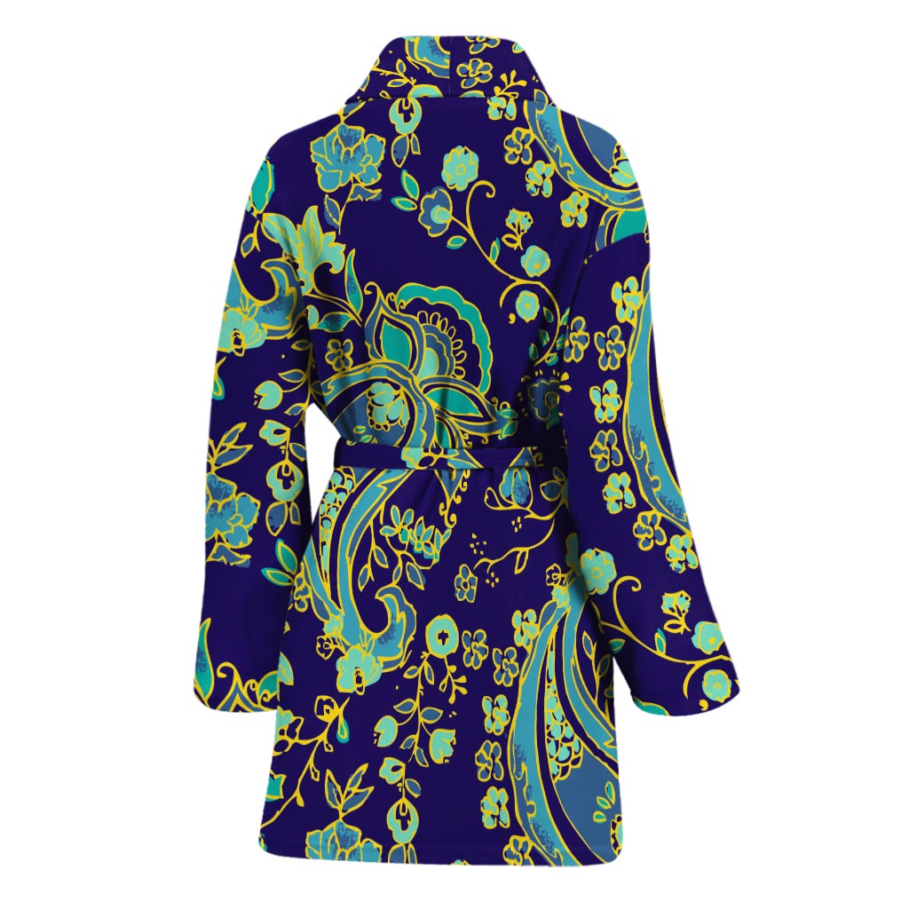 Blue Bohemian Paisley Pattern Print Women's Bathrobe