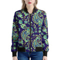Blue Bohemian Paisley Pattern Print Women's Bomber Jacket