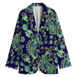 Blue Bohemian Paisley Pattern Print Women's Cotton Blazer