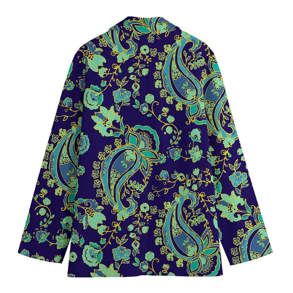 Blue Bohemian Paisley Pattern Print Women's Cotton Blazer