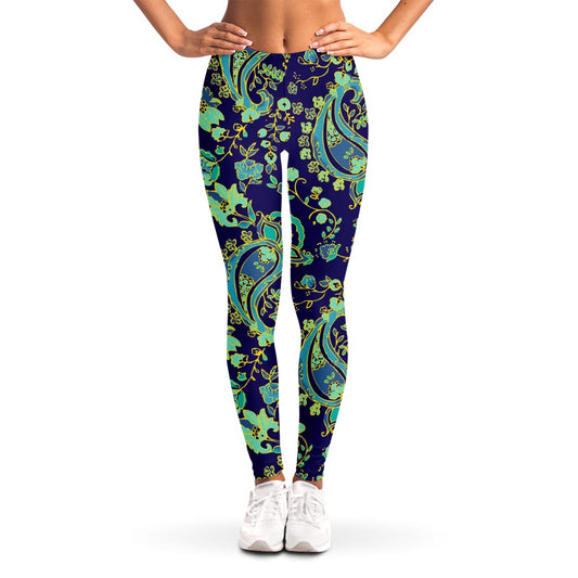 Blue Bohemian Paisley Pattern Print Women's Leggings