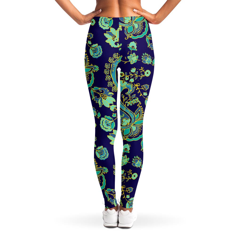 Blue Bohemian Paisley Pattern Print Women's Leggings