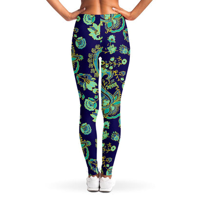 Blue Bohemian Paisley Pattern Print Women's Leggings