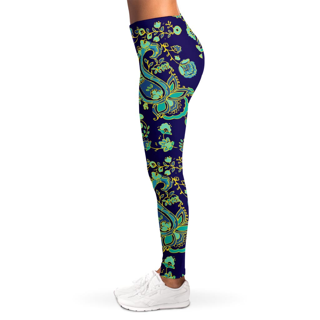 Blue Bohemian Paisley Pattern Print Women's Leggings