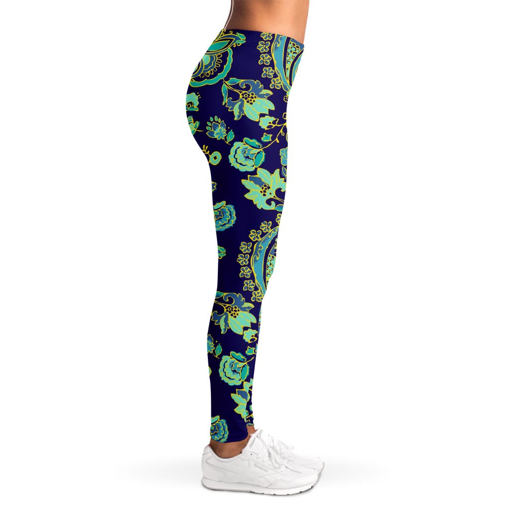Blue Bohemian Paisley Pattern Print Women's Leggings