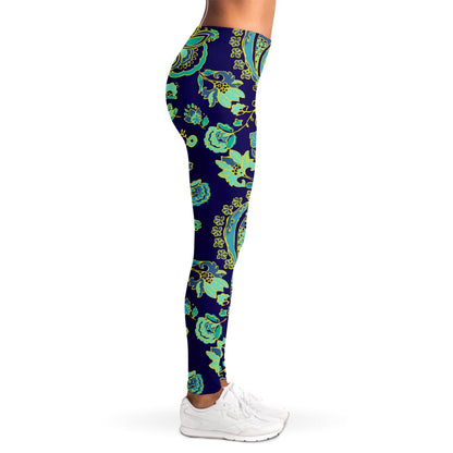 Blue Bohemian Paisley Pattern Print Women's Leggings