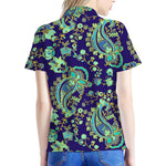 Blue Bohemian Paisley Pattern Print Women's Polo Shirt
