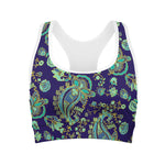 Blue Bohemian Paisley Pattern Print Women's Sports Bra