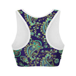 Blue Bohemian Paisley Pattern Print Women's Sports Bra