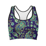 Blue Bohemian Paisley Pattern Print Women's Sports Bra