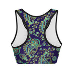 Blue Bohemian Paisley Pattern Print Women's Sports Bra