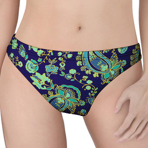 Blue Bohemian Paisley Pattern Print Women's Thong