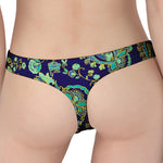 Blue Bohemian Paisley Pattern Print Women's Thong