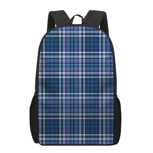 Blue Border Tartan Pattern Print 17 Inch Backpack