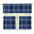 Blue Border Tartan Pattern Print 3 Piece Kitchen Curtains