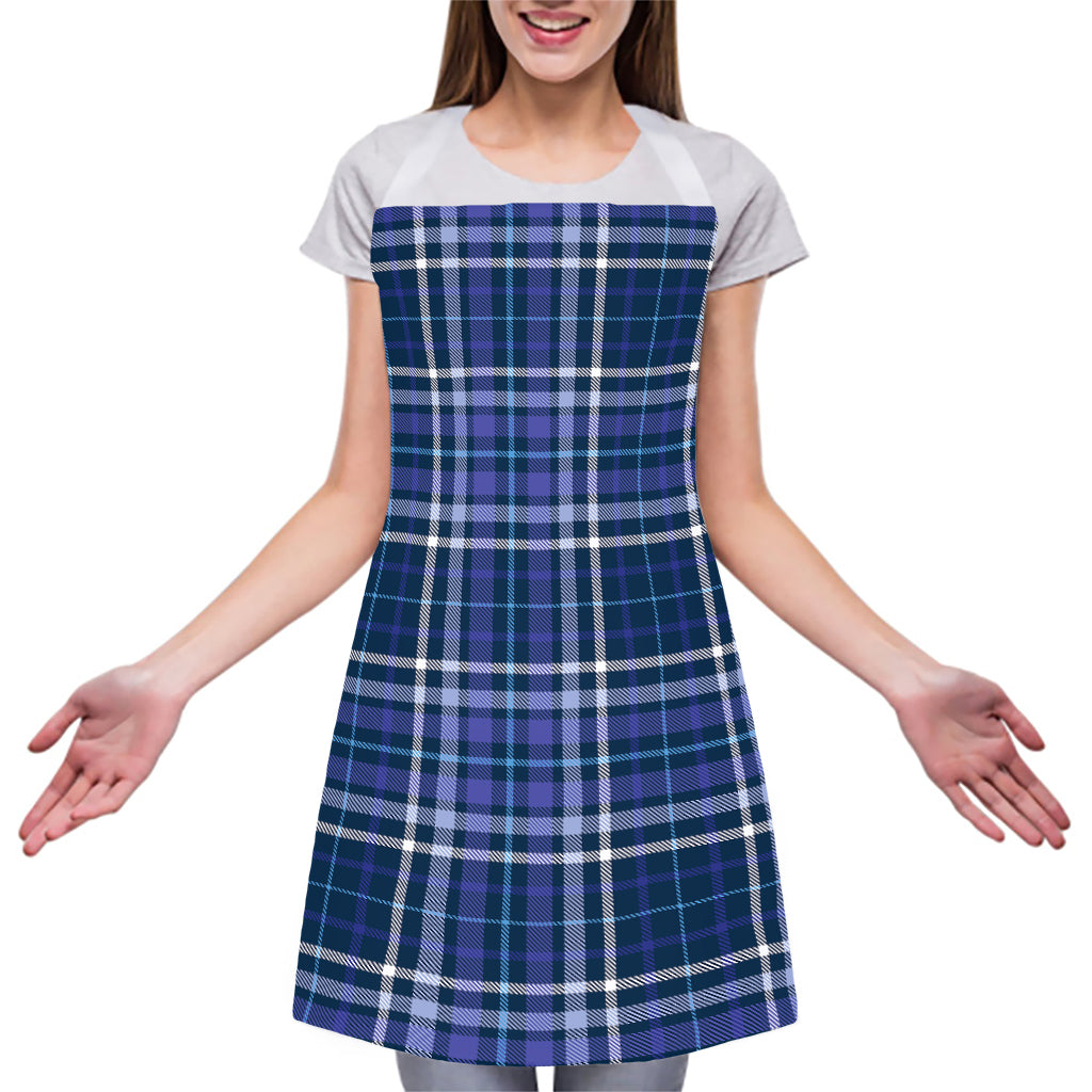 Blue Border Tartan Pattern Print Adjustable Apron