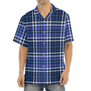 Blue Border Tartan Pattern Print Aloha Shirt