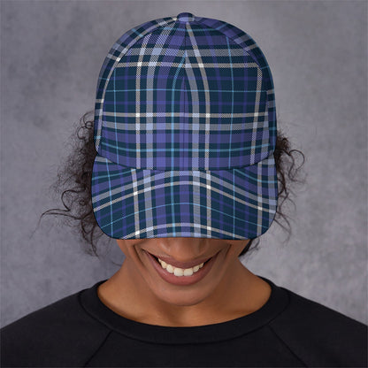 Blue Border Tartan Pattern Print Baseball Cap
