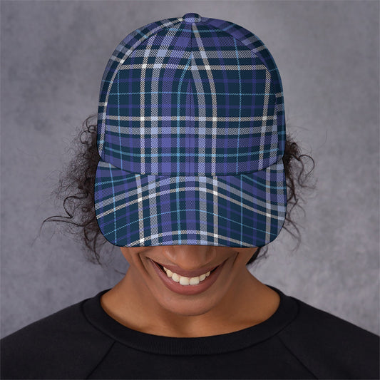 Blue Border Tartan Pattern Print Baseball Cap